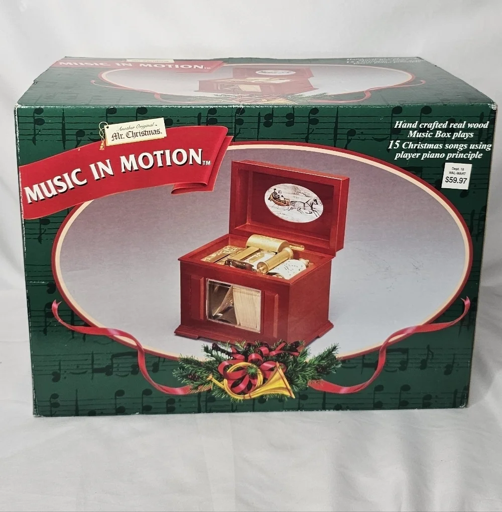 Vtg 90s MR CHRISTMAS Music In Motion Wooden Music Box Player Piano 15 Songs NWB